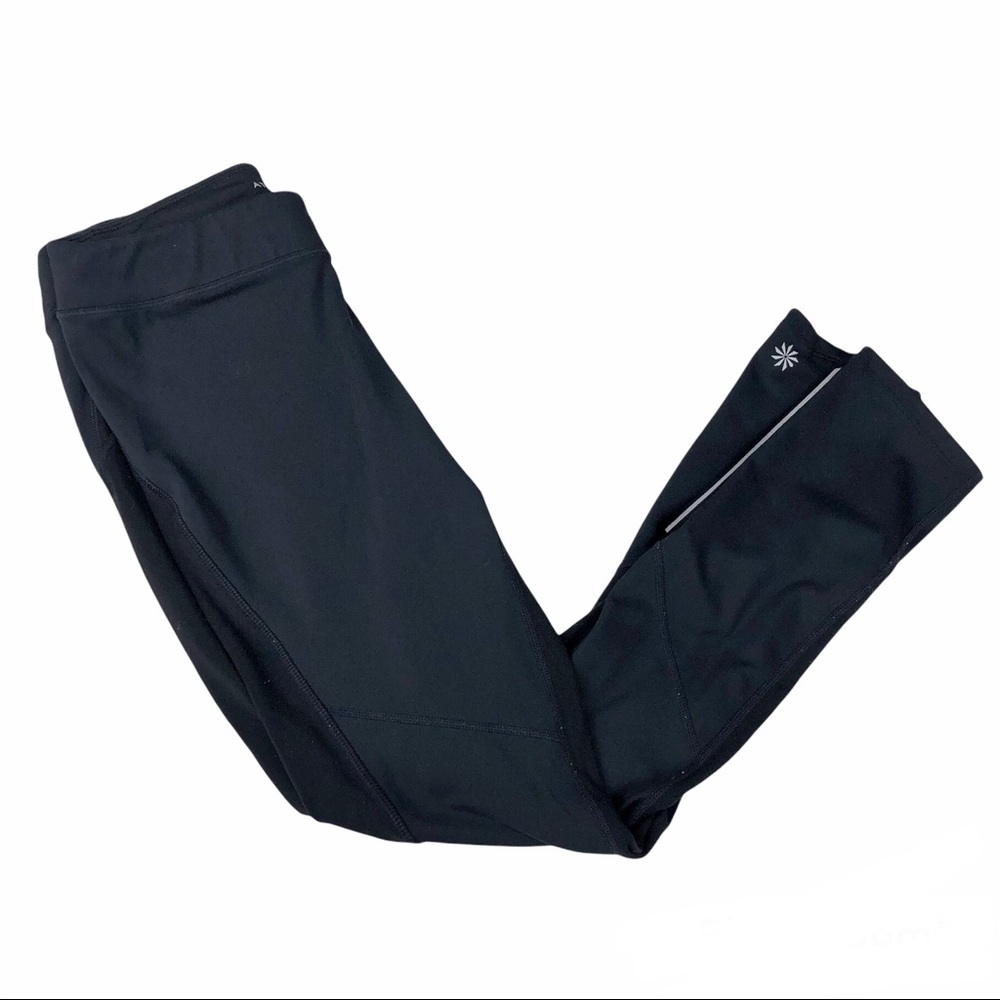 Athleta Leggings Women’s S Black Cropped Leg Zip Interior Drawstring Pocket Nice